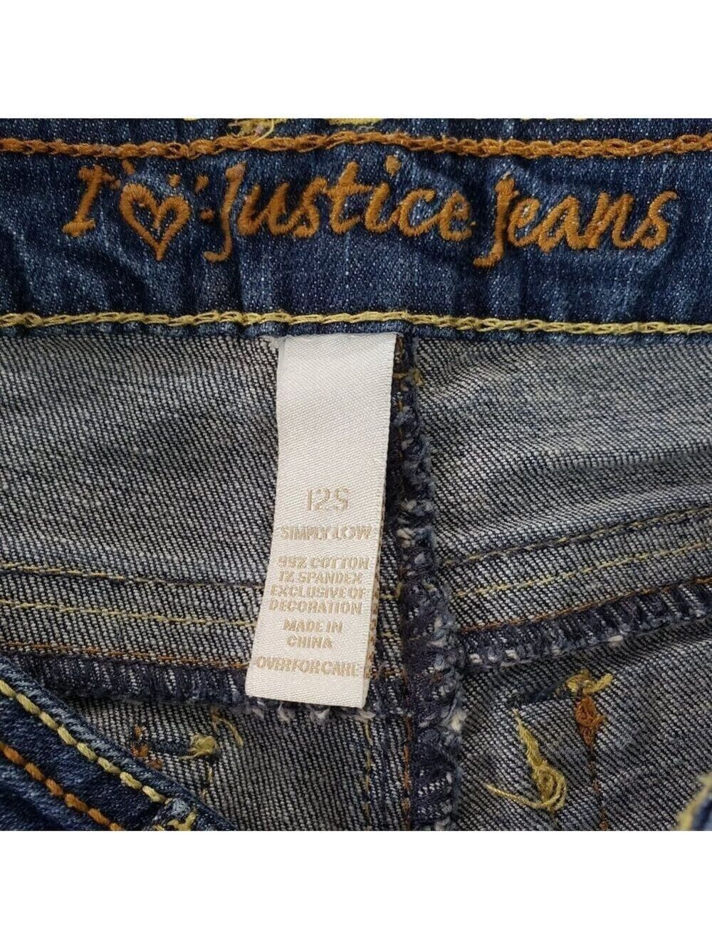 Justice Girls Bootcut Jeans Size 12S Slim Blue Denim Embroidered Pocket - Picture 6 of 9